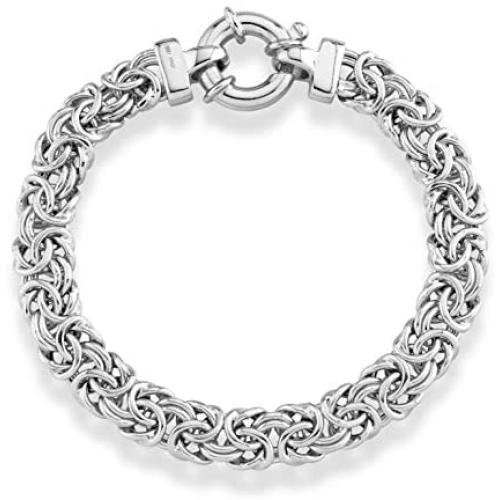 Miabella 925 Sterling Silver Italian 9mm Classic Byzantine Link Chain Bracelet for Women 7, 7.25, 7.5, 8 Inch Handmade in Italy
