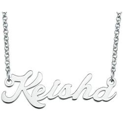 LoEnMe Jewelry Keisha Name Necklace Custom Personalized in Silver Plate Gift for Women Girls Couple