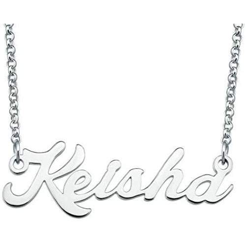 LoEnMe Jewelry Keisha Name Necklace Custom Personalized in Silver Plate Gift for Women Girls Couple