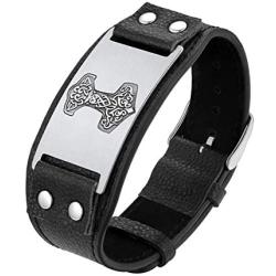 Bandmax Men Black Viking Bracelet Microfiber Leather Norse Vegvisir Wristaband with Three Circle Stainless Steel for Boy Vintage Nordic Scandinavian Talisman Gothic Bracelet for Celtic Pagan Jewelry