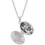In Season Jewelry 925 Sterling Silver Cubic Zirconia Pink Locket for Girls Oval Photo Necklace 16''