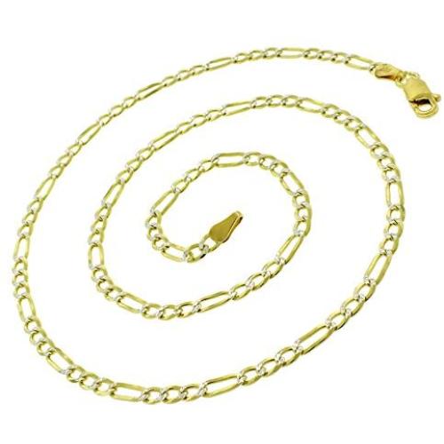 925 Italian Sterling Silver 3mm - 10.5mm Solid Figaro Diamond Cut Chain, FREE Microfiber Cloth, ITProLux Yellow Gold Plated Pave Link Necklace & Bracelet, Giorgio Bergamo