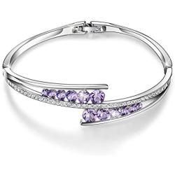 Menton Ezil Love Encounter Crystals Bangle Bracelets White Gold Plated Adjustable Hinged Jewelry