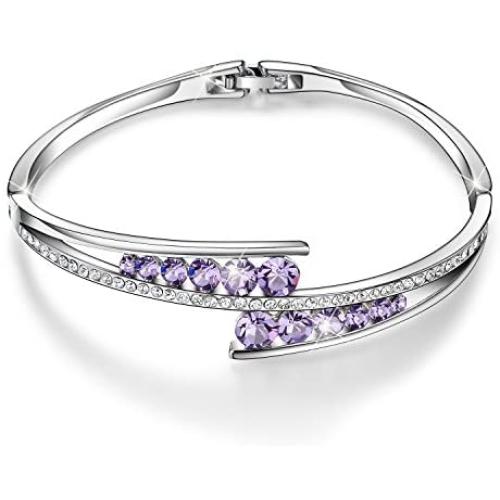 Menton Ezil Love Encounter Crystals Bangle Bracelets White Gold Plated Adjustable Hinged Jewelry