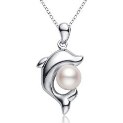 Dolphin Pearl Necklace with 5-6mm Freshwater Cultured Pearl 925 Sterling Silver Chain Dolphin Jewelry for Women - VIKI LYNN