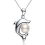 Dolphin Pearl Necklace with 5-6mm Freshwater Cultured Pearl 925 Sterling Silver Chain Dolphin Jewelry for Women - VIKI LYNN
