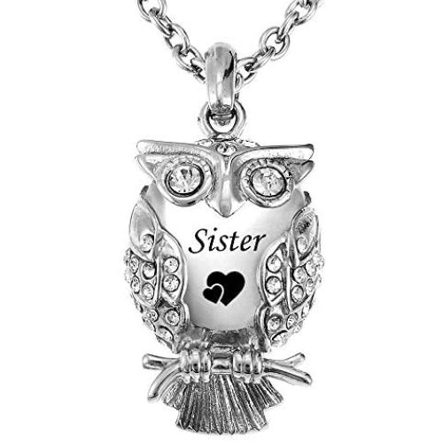 Classic Owl Cremation Urn Pendant Keepsake Necklace & Fill Kit Ashes Stainless Steel