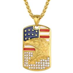PROSTEEL American Flag Dog Tag Necklace, US National Flag Charm, Stainless Steel/Gold Plated Patriot Necklace for Men Women, Come Gift Box