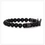 Nsitbbuery Fashion Crystal Crown Cuff Bracelet 8MM Matte Agate Stone Elastic Bracelet