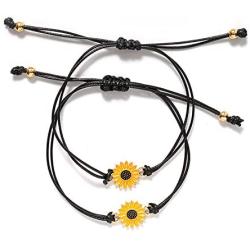 Sunflower Bracelet,QXY Handmade Sunflower Boho Bracelet Friendship Jewelry for Women Girl 2 Set