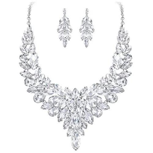 BriLove Womens Costume Fashion Crystal Cluster Chunky Statement Necklace Dangle Earrings Set