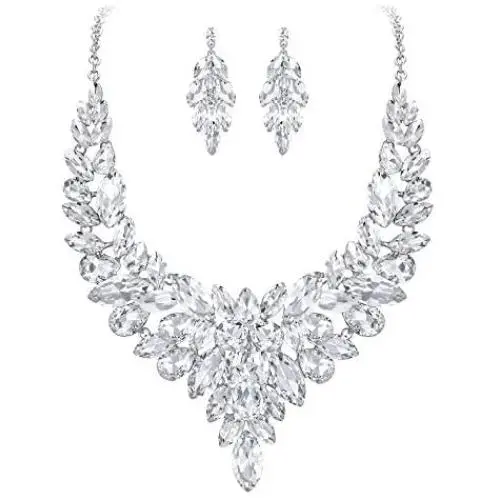 BriLove Womens Costume Fashion Crystal Cluster Chunky Statement Necklace Dangle Earrings Set BriLove Womens Costume Fashion Crystal Cluster Chunky Statement Necklace Dangle Earrings Set