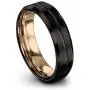 Midnight Rose Collection Tungsten Wedding Band Ring 6mm for Men Women 18k Rose Yellow Gold Plated Bevel Edge Black Brushed Polished