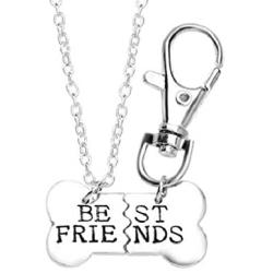 MJartoria Best Friends Necklaces-Dog Bone BFF Necklace for 2 Friendship Necklace + Keychain Jewelry Birthday Gifts Set (Silver)