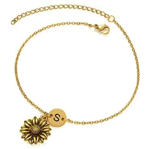 Joycuff Sunflower Bracelets for Women Teen Girls Daughter Best Friend Youre My Sunshine Initial Jewelry 18K Gold Chain Birthday Gifts for Her