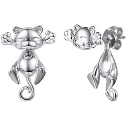 925 Silver Cute Pig/Panda Bear/Dog/Cat Earrings Stud Solid Sterling Jewelry'' Kiss me Hug Me'' 3D Kitten Earring