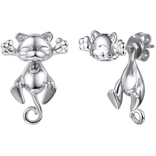 925 Silver Cute Pig/Panda Bear/Dog/Cat Earrings Stud Solid Sterling Jewelry'' Kiss me Hug Me'' 3D Kitten Earring