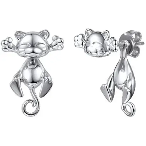 925 Silver Cute Pig/Panda Bear/Dog/Cat Earrings Stud Solid Sterling Jewelry'' Kiss me Hug Me'' 3D Kitten Earring