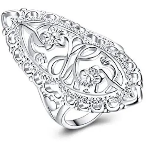 XCFS 925 Sterling Silver Statement Ring Vintage Hollow Long Celtic Knot Daisy Flower Floral Filigree Band Rings XCFS 925 Sterling Silver Statement Ring Vintage Hollow Long Celtic Knot Daisy Flower Floral Filigree Band Rings