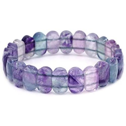 Amandastone Gemstone 14mm Faceted Oval Beads Elastic Bangle 7 Inch Unisex