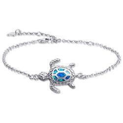 Blue Opal Sea Turtle Bracelet Sterling Silver Bracelets Jewelry For Women Gifts New Version 4 Level Adjustable Bracelet