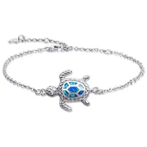 Blue Opal Sea Turtle Bracelet Sterling Silver Bracelets Jewelry For Women Gifts New Version 4 Level Adjustable Bracelet
