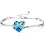 Sllaiss “Deep Love” Blue Heart Crystal Bangle Bracelet for Women Platinum Plated Adjustable Bracelet, Love Jewelry Gifts for Her, Crystals from Swarovski