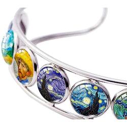 Blazing Autumn Adjustable Cuff Bracelet Van Gogh Under Glass Dome Jewelry Handmade Teens/Woman