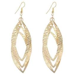 Fashion Gold Silver Double Twist Leaf Dangle Earrings Long Tassel Ear Jewelry Gift Bohemian Geometric Cut-Out Drop Earrings - Simple Metallic Open Hoop Dangles