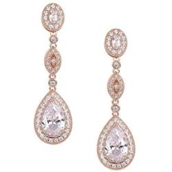 SWEETV Cubic Zirconia Teardrop Wedding Bridal Earrings for Women,Bridesmaids,Brides - Crystal Rhinestones Dangle Earrings Jewelry