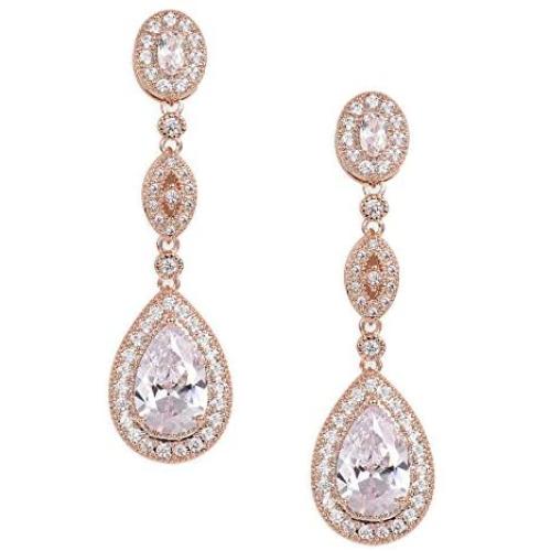 SWEETV Cubic Zirconia Teardrop Wedding Bridal Earrings for Women,Bridesmaids,Brides - Crystal Rhinestones Dangle Earrings Jewelry