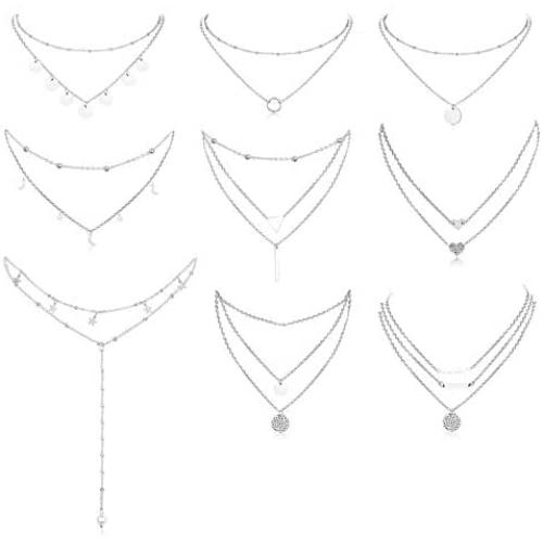 JOERICA 9 Pcs Dainty Layered Necklaces for Women Multilayer Adjustable Layering Choker Chain Necklaces Gold Plated Y Pendent Coin Bar Disc Necklaces Set