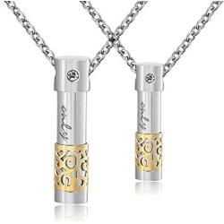 CoolJewelry Urn Necklace for Ashes Only Love Cylinder 2 Pcs Cremation Memorial Pendant Keepsake Stainless Steel Jewelry