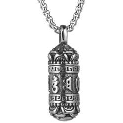 HZMAN Tibetan Buddhism Meditation Stainless Steel Pendant Commemorative Cremation Ashes Pill Cylinder Container Necklace 22+2 Inch Chain