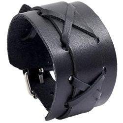 Mgutillart Punk Vintage Alloy Belt Buckle Wristband Wide Leather Cuff Bracelet