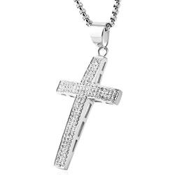 HZMAN Mens Iced Out Cross Cz Inlay Pendant 18k Gold Plated Stainless Steel Hip-Hop Necklace