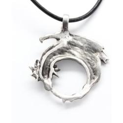 Trilogy Jewelry Pewter Dragon on Crescent Moon Gothic Fantasy Pendant, Leather Necklace