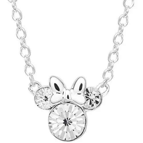 Disney Minnie Mouse Crystal Birthstone Silver Plated Pendant Necklace