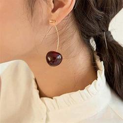 KaFu 3D Red Cherry Dangle Earrings Cherry Earring Fruit Drop Dangle Earrings Charm Sweet Cute Jewelry Gift Earrings for Women Girls
