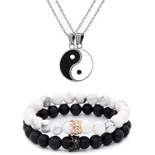 Long tiantian Yin Yang Necklace Bracelet Set for Couple His and Hers Bracelets Friendship Promise Necklaces for 2 Couple Gifts Long tiantian Yin Yang Necklace Bracelet Set for Couple His and Hers Bracelets Friendship Promise Necklaces for 2 Couple Gifts