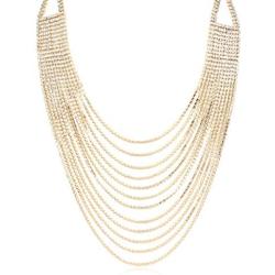 RIAH FASHION Chain Drape Multi Strand Long Layered Waterfall Necklace - Sparkly Rhinestone Statement Bib, Metallic Bead Collar Choker, Bohemian Fringe Tassel