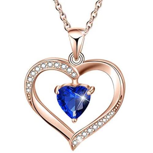 ✦Gifts for Mothers Day✦ Forever Love Heart Necklace Jewelry 18K White Gold/ Rose Gold Plated 925 Sterling Silver Birthstone Pendant Necklace with 5A Cubic Zirconia Birthday Gifts for Women and Girls