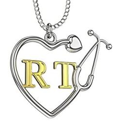 Caring Hands Gifts RT Respiratory Therapist Stethoscope Heart Necklace, RT Gift, RT Pendant