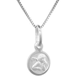 Tiny Sterling Silver Guardian Angel Medal Necklace 5/16 inch Round Italy, 16-30 inch 0.8mm_Box_Chain