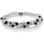 Gem Stone King 17 Inch White Cultured Freshwater Pearl and Black Crystal Necklace + Bracelet Set 7 Inch