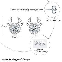 Hadskiss Silver Christmas Stud Earrings for Women, 925 Sterling Silver Snowflake Studs Earrings, Christmas Deer Earrings for Girls, 10mm Small Slepper Studs, Gift for Christmas, with Jewelry Box
