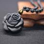 QIANXU Obsidian Pendant Necklace Black Rose Pendant Womens Jewelry Black Jewelry
