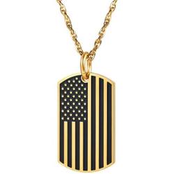 PROSTEEL American Flag Dog Tag Necklace, US National Flag Charm, Stainless Steel/Gold Plated Patriot Necklace for Men Women, Come Gift Box