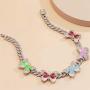 Ingemark Hip Hop Colorful Butterfly Choker Necklace Shiny Crystal Cuban Chain Link Necklace for Women Girls Fashion Jewelry