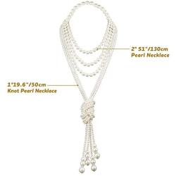 Art Deco Fashion Faux Pearls Necklace 1920s Pearls Necklace Gatsby Accessories Vintage Costume Jewelry Cream Long Necklace for Women